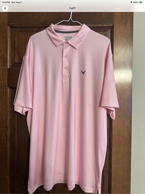 Callaway Men's Opti-Dri Golf Performance Polo Shirt Pink, Geometric Print, XL